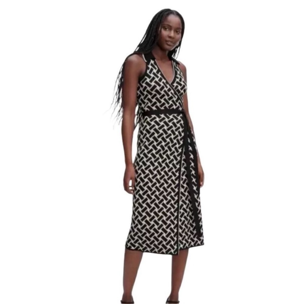 Diane Von Furstenberg Black and White Geometric Midi Dress